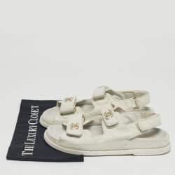 Pre Owned Chanel Grey Leather CC Dad Slingback Sandals Size 38