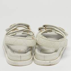 Pre Owned Chanel Grey Leather CC Dad Slingback Sandals Size 38
