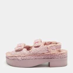 Pre Owned Chanel Pink Fabric and Straw Dad Slingback Sandals Size 38