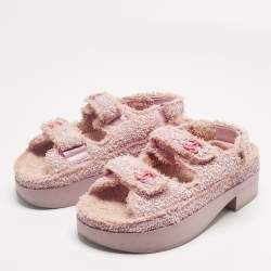Pre Owned Chanel Pink Fabric and Straw Dad Slingback Sandals Size 38