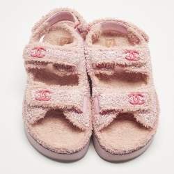 Pre Owned Chanel Pink Fabric and Straw Dad Slingback Sandals Size 38