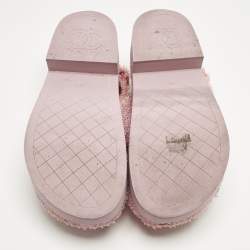 Pre Owned Chanel Pink Fabric and Straw Dad Slingback Sandals Size 38