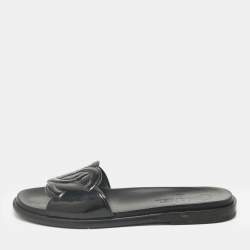 Pre Owned Chanel Black Patent CC  Flat Slides Size 39