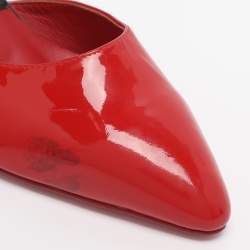 Pre Owned Chanel Red/Black Patent Leather Mary Jane Wedge Pumps Size 38