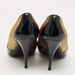 Pre Owned Chanel Black Patent Leather and Suede Bow Pumps Size 38.5