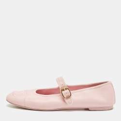 Pre Owned Chanel Pink Leather CC Cap Toe Mary Jane Ballet Flats Size 40