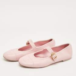 Pre Owned Chanel Pink Leather CC Cap Toe Mary Jane Ballet Flats Size 40