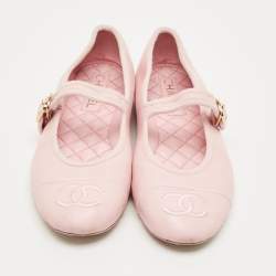 Pre Owned Chanel Pink Leather CC Cap Toe Mary Jane Ballet Flats Size 40