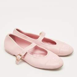 Pre Owned Chanel Pink Leather CC Cap Toe Mary Jane Ballet Flats Size 40