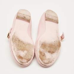 Pre Owned Chanel Pink Leather CC Cap Toe Mary Jane Ballet Flats Size 40