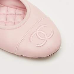 Pre Owned Chanel Pink Leather CC Cap Toe Mary Jane Ballet Flats Size 40