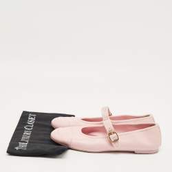 Pre Owned Chanel Pink Leather CC Cap Toe Mary Jane Ballet Flats Size 40