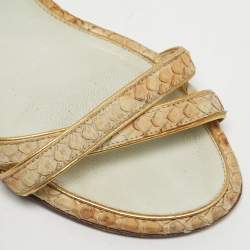 Pre Owned Chanel Beige Python Leather Ankle Strap Sandals Size 35.5