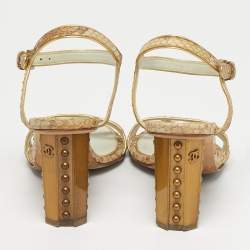 Pre Owned Chanel Beige Python Leather Ankle Strap Sandals Size 35.5