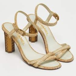 Pre Owned Chanel Beige Python Leather Ankle Strap Sandals Size 35.5