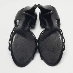 Pre Owned Chanel Black Leather Camellia Ankle Strap Sandals Size 37.5