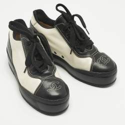Pre Owned Chanel Black Leather CC Platform Sneakers Size 36