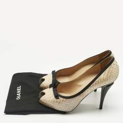 Pre Owned Chanel Metallic Black/Beige Python Leather Peep Toe Pumps Size 40