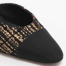 مملوكة مسبقًا حذاء شانيل تويد أسود/ذهبي وجلد مقدمة كاب بسي سي بفتحة خلف الكاحل مقاس 38