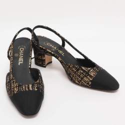 مملوكة مسبقًا حذاء شانيل تويد أسود/ذهبي وجلد مقدمة كاب بسي سي بفتحة خلف الكاحل مقاس 38