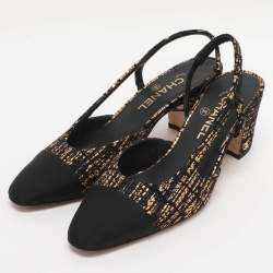 مملوكة مسبقًا حذاء شانيل تويد أسود/ذهبي وجلد مقدمة كاب بسي سي بفتحة خلف الكاحل مقاس 38