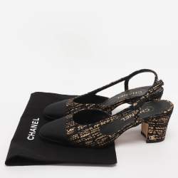 مملوكة مسبقًا حذاء شانيل تويد أسود/ذهبي وجلد مقدمة كاب بسي سي بفتحة خلف الكاحل مقاس 38