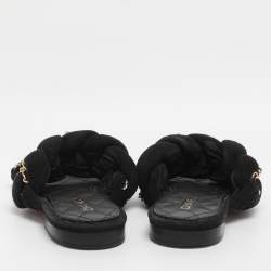 Pre Owned Chanel Black Suede Chain Embellished Flat Slides Size 36