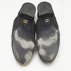 Pre Owned Chanel Black Leather Interlocking CC Logo Oxfords Size 38