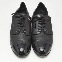 Pre Owned Chanel Black Leather Interlocking CC Logo Oxfords Size 38