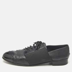 Pre Owned Chanel Black Leather Interlocking CC Logo Oxfords Size 38