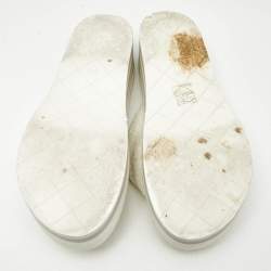 Pre Owned Chanel White Fabric Thong Wedge Sandals Size 37