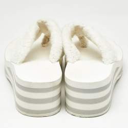 Pre Owned Chanel White Fabric Thong Wedge Sandals Size 37