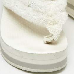 Pre Owned Chanel White Fabric Thong Wedge Sandals Size 37