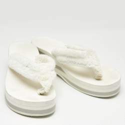 Pre Owned Chanel White Fabric Thong Wedge Sandals Size 37