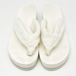Pre Owned Chanel White Fabric Thong Wedge Sandals Size 37