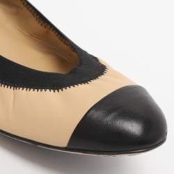 Pre Owned Chanel Beige/Black Leather Scrunch Ballet Flats Size 39.5