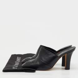 Pre Owned Chanel Black Leather CC Cap Toe Mules Size 39