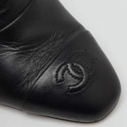 Pre Owned Chanel Black Leather CC Cap Toe Mules Size 39