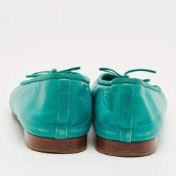 Pre Owned Chanel Blue Leather CC Cap Toe Ballet Flats Size 40