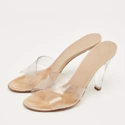 Pre Owned Chanel Transparent Cross Strap PVC CC Slide Sandals Size 38