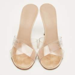 Pre Owned Chanel Transparent Cross Strap PVC CC Slide Sandals Size 38