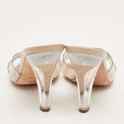Pre Owned Chanel Transparent Cross Strap PVC CC Slide Sandals Size 38