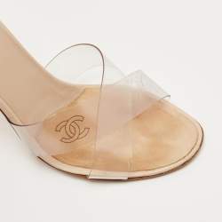 Pre Owned Chanel Transparent Cross Strap PVC CC Slide Sandals Size 38