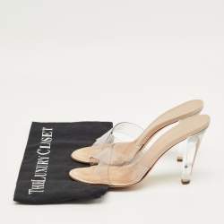 Pre Owned Chanel Transparent Cross Strap PVC CC Slide Sandals Size 38