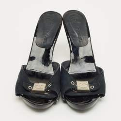 Pre Owned Chanel Black Suede CC Logo Slide Sandals Size 37