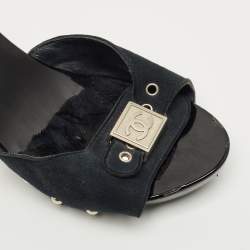 Pre Owned Chanel Black Suede CC Logo Slide Sandals Size 37