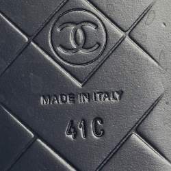 Pre Owned Chanel Navy Blue Leather CC Turnlock Loafers Size 41