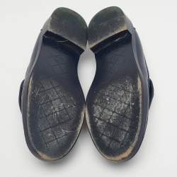 Pre Owned Chanel Navy Blue Leather CC Turnlock Loafers Size 41