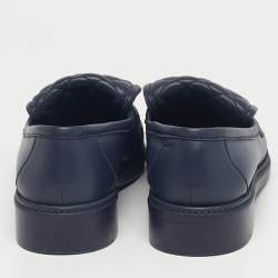 Pre Owned Chanel Navy Blue Leather CC Turnlock Loafers Size 41