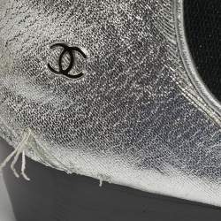 Pre Owned Chanel Silver/Black Leather Ankle Length Boots Size 40